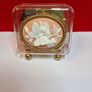 Delicate Peach Cameo Butterfly Music Box Which Plays Ava Maria